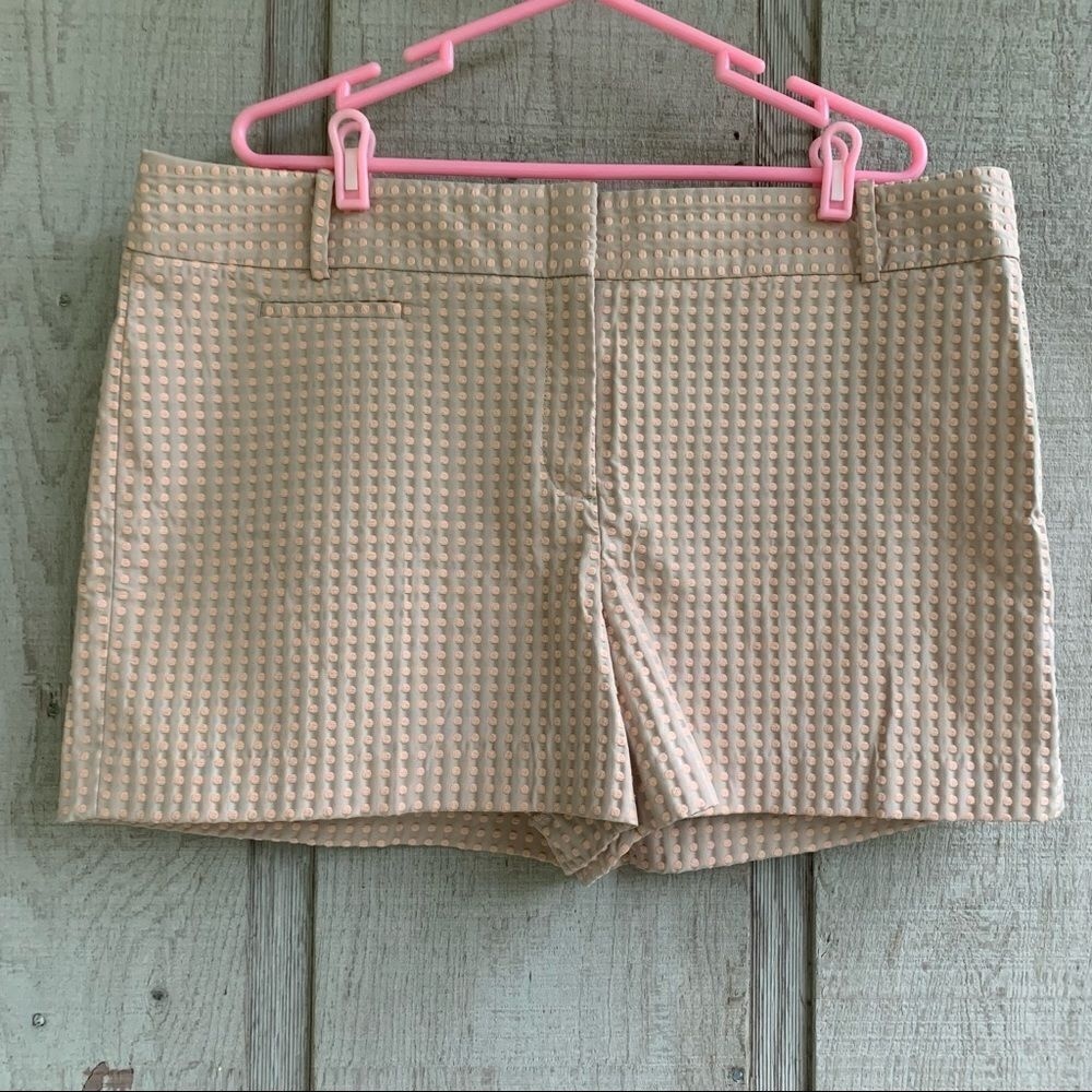LOFT High Waist Dressy Grey with Pink Polka Dot Shorts Size 16‎